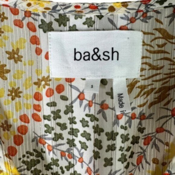 ba&sh | Women's Floral Orange Yellow Gold Thread Ruffle Dress Size Small - Picture 4 of 11